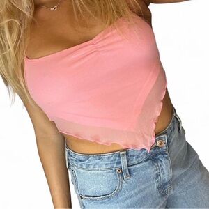 SHEIN Pink Handkerchief Hem Mesh Triangle Cami